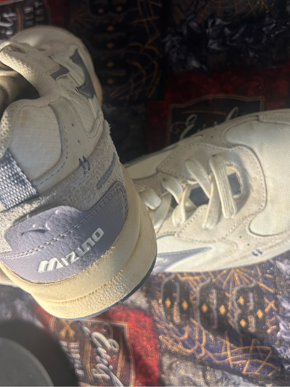 Mizuno Kids White and Light Gray/Blue Accent Sneakers